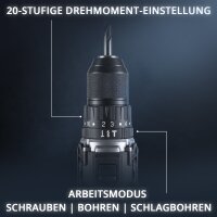 STAHLWERK Akumulatorowa wiertarko-wkrętarka udarowa KALLE | System 20 V | Moment obrotowy 65 Nm | 2-biegowa przekładnia | Szybkozaciskowy uchwyt wiertarski 13 mm | Bezszczotkowy