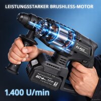 STAHLWERK batteridrevet borhammer KLAUS | 20 volt-system | 24 mm borediameter | Boring, slagboring og mejsling | Batteridrevet borhammer til beton og cement | Børsteløs | SDS