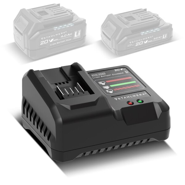 STAHLWERK batterilader WHC-2060 | 20 V DC udgangsspænding | automatisk opladningsovervågning, reparationsfunktion, temperaturkontrol og vedligeholdelsesopladning | LED-display