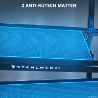 STAHLWERK Schweißwagen für Schweißgeräte und Plasmaschneider | 1,2 mm Stahlblech | 610 x 280 mm Stellfläche | Gasflaschenhalter mit doppelter Gurtsicherung
