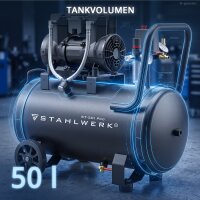 STAHLWERK Kompressor ST-501 Pro Vollausstattung | 10 bar | 1,97 PS | 1,45 kW | 250 l/min | 50 l Tank | Ölfrei | Brushless-Motor| 5 Meter Schlauch | Reifenfüller | 3-fach Verteiler | Ausblaspistole