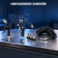 STAHLWERK Kompressor ST-501 Pro Vollausstattung | 10 bar | 1,97 PS | 1,45 kW | 250 l/min | 50 l Tank | Ölfrei | Brushless-Motor| 5 Meter Schlauch | Reifenfüller | 3-fach Verteiler | Ausblaspistole