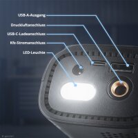 STAHLWERK batteridrevet dækkompressor ELP-19 ST | Trådløs minikompressor | 10,3 bar (150 psi) | 6.000 mAh batteri | LED-display | Bærbar dækpumpe | Powerbank med nødlys til bil, motorcykel og fritid