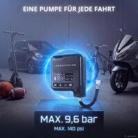 STAHLWERK Mini-dækpumpe ELP-15 ST | 9,6 bar (140 psi) | 1.100 mAh batteri | LED-display | Bærbar dækpumpe med automatisk slukning | Elektrisk dækpumpe til motorcykel, bil og fritid