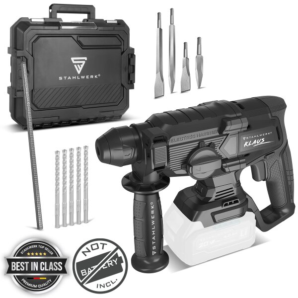 STAHLWERK Akku-Bohrhammer KLAUS ohne Akku | 20 Volt-System | Bohren, Schlagbohren und Meißeln | Bohrer | Bohrmaschine für Beton und Zement | 24 mm Bohrdurchmesser | Brushless | SDS
