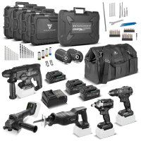 STAHLWERK 20 V Akku-Werkzeug-Set | 5 Brushless-Geräte | 2 x 4 Ah und 1 x 2 Ah Akku | Ladegerät | Werkzeugtasche | Zubehör und Maschinenkoffer | für Werkstatt, Montage und KFZ