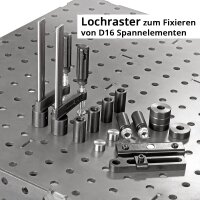STAHLWERK Schweißtisch Set 100 x 80 cm | D16 Lochsystem | DIY-Bausatz mit 6 mm-Arbeitsplatte und 1000 kg Tragkraft | FlexArm-Schweißspannvorrichtung D16 Base mit 13,6 kg Tragfähigkeit