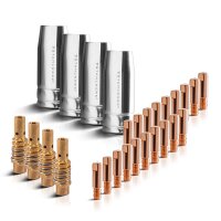 STAHLWERK MIG MAG AK15/MB15 AK14/MB14 wear parts set, 28-piece original welding accessories set with gas nozzles, nozzle carriers and current nozzles for MIG MAG welding torches