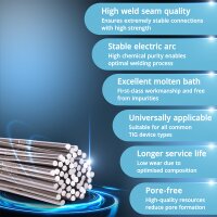 STAHLWERK svařovací tyče ER307Si z vysoce legované nerezové oceli / Ø 2,4 x 500 mm / 1 kg TIG přídavného materiálu včetně skladovacího boxu