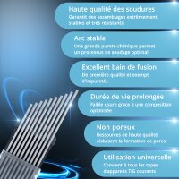 STAHLWERK 10 x électrodes de soudage TIG tungstène 2,4 x 175 mm WC20 sans thorium - aiguilles TIG universelles pour acier, inox, alu, cuivre, gris, 10 pcs.