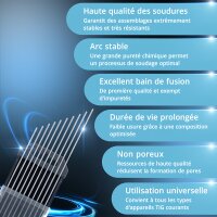 STAHLWERK 10 x électrodes de soudage TIG tungstène 1,6 x 175 mm WC20 sans thorium - aiguilles TIG universelles pour acier, inox, alu, cuivre, gris, 10 pcs.