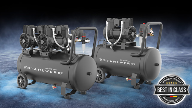 STAHLWERK Silent-Kompressoren ST-501 Pro und ST-610 Pro – ölfreie Flüsterkompressoren mit 50 und 60 Liter Kessel