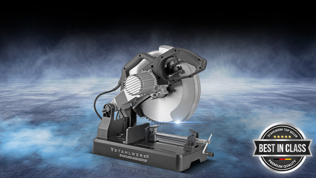 STAHLWERK Metalltrennsäge MT-35 ST – 3.500 W Brushless-Metallkreissäge mit Ø 355 mm Sägeblatt, 700–1.300 U/min, LCD-Anzeige und Gehrungsschnitten von 0 bis 45 Grad.